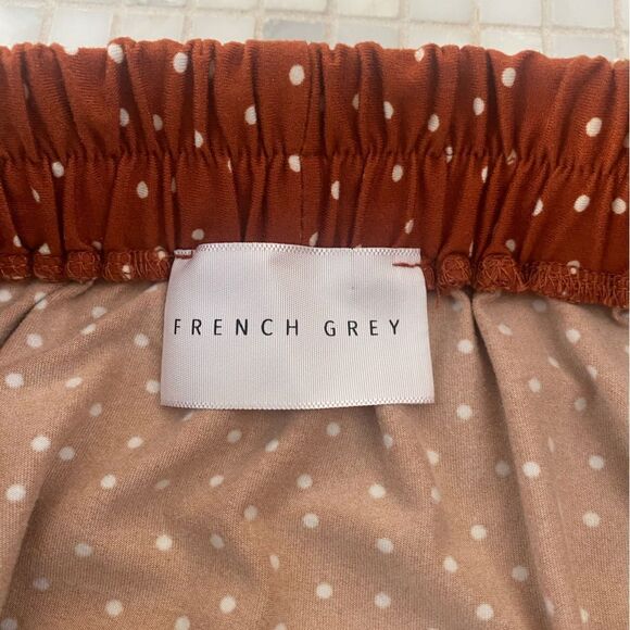 French Grey Orange with White Polka Dots A-Line Mini Skirt - Picture 3 of 8